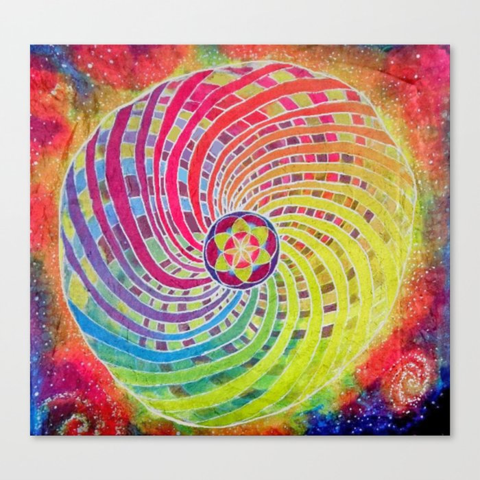 Rainbow Spiral Mandala Sacred Geometry Psychedelic Colorful Batik Tapestry Rainbow Torus Canvas Print By Gypsybonesshop
