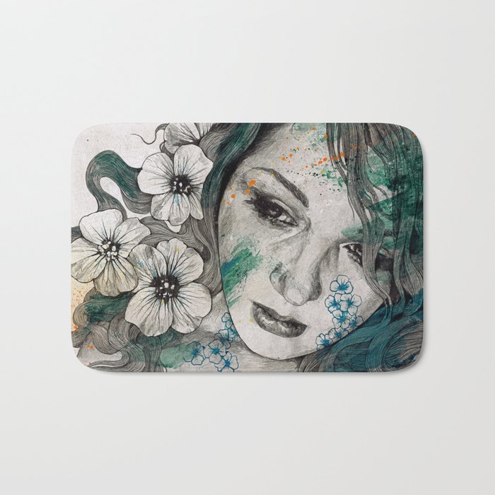 Cleopatra's Sling (flower tattoo lady portrait drawing) Bath Mat