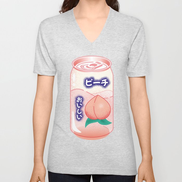 Peach Soda Can Japanese Soft Drink Kawaii Soft Pastel Pop Art V Neck T Shirt