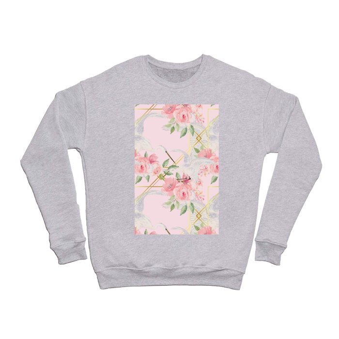 Heron birds,chinoiserie,flowers,roses pattern  Crewneck Sweatshirt