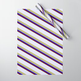[ Thumbnail: Lavender, Dark Khaki, Blue, Maroon, and Aquamarine Colored Striped/Lined Pattern Wrapping Paper ]