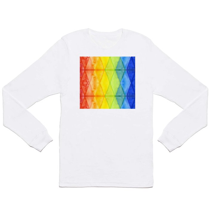 Geometric Abstract Rainbow Watercolor Pattern Long Sleeve T Shirt