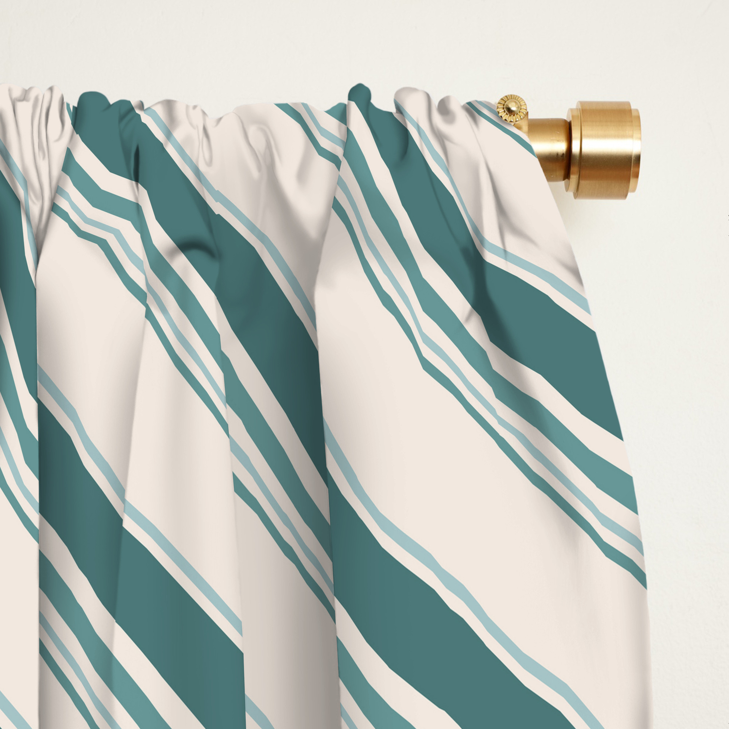 Diagonal Stripes In Teal On Cream Blackout Curtain By
