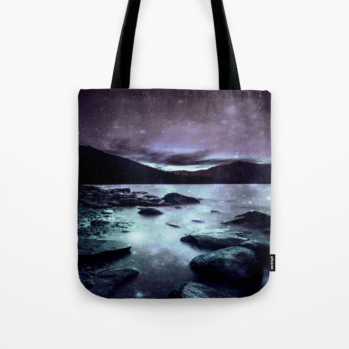 Magical Mountain Lake Dark Lavender Teal Tote Bag
