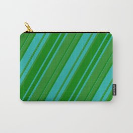 [ Thumbnail: Forest Green, Green & Light Sea Green Colored Pattern of Stripes Carry-All Pouch ]
