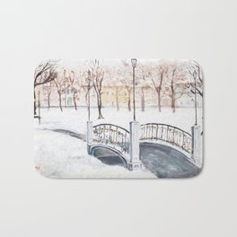Locks on Little Lovers Bridge Bath Mat | Painting, Landscape 