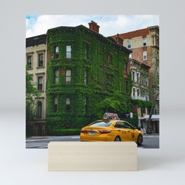 Taxi on the Upper East Side and an Ivy-Covered Brownstone Mini Art Print