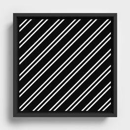 Black and White Diagonal lines pattern Framed Canvas