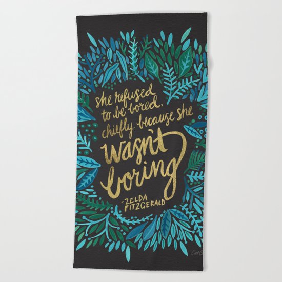 Zelda Fitzgerald – Blue on Black Beach Towel