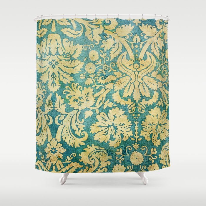 Vintage Antique Green And Gold Pattern Wallpaper Shower Curtain By Dec02 Vintage Antique Green And Gold Pattern Wallpaper Shower Curtain By Dec02