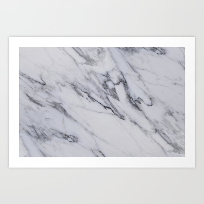 Marble - Black and White Gray Swirled Marble Design Art Print