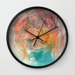 Naive - Abstract painting mixed media - luminous Wall Clock | Painting, Brightful, Mixedmedia, Creative, Scribbles, Girlroom, Teal, Texturize, Pastel, Grey 