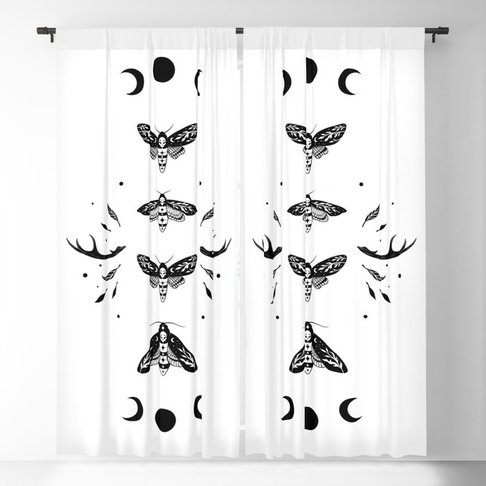 Death Head Moths Night - Black and White Blackout Curtain