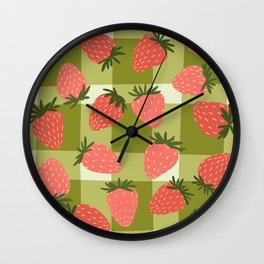Strawberries and Gingham  Wall Clock