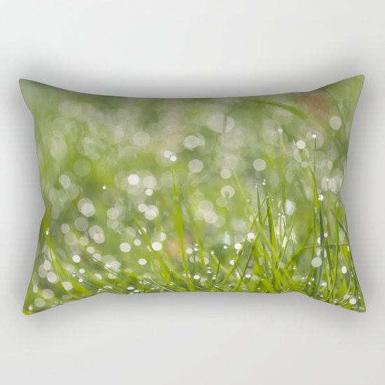 Fresh green meadow - Green grass with waterdroplets sparkling in the sun on #Society6 Rectangular Pillow