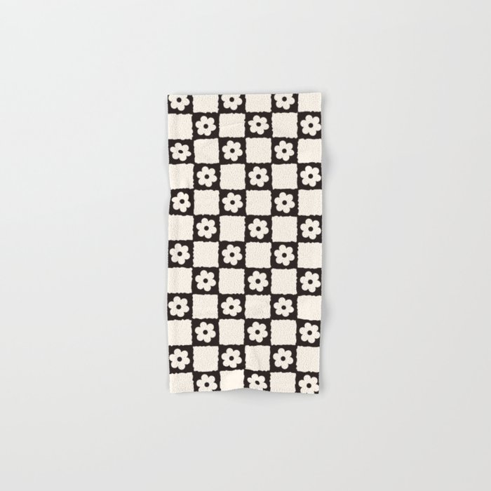 Retro Flower Checker in Black&White Hand & Bath Towel by