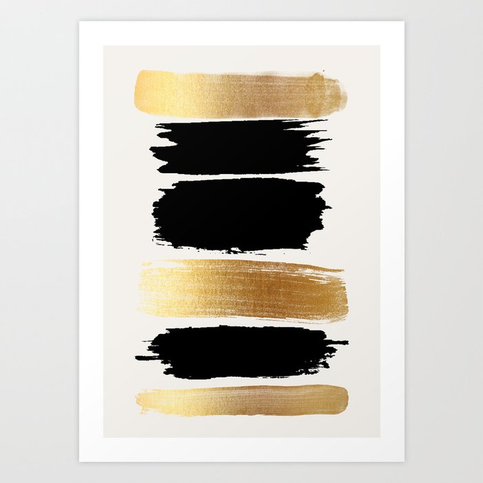 Brush Strokes (Black/Gold) Art Print