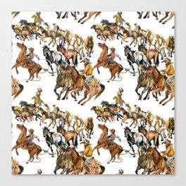 Running horses seamless pattern. American cowboy. Wild west. watercolor tribal texture. Equestrian illustration Canvas Print