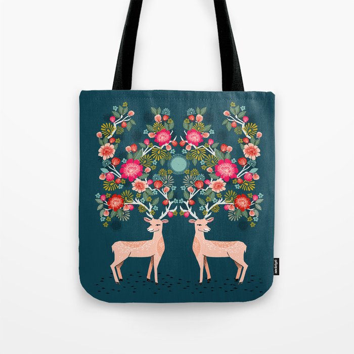 Deer with Flowers by Andrea Lauren  Tote Bag