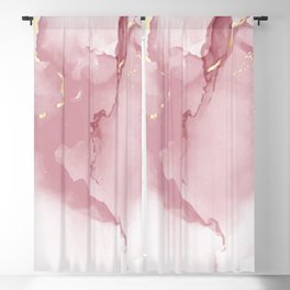 Pink Liquid Ink Marble with Gold Blackout Curtain