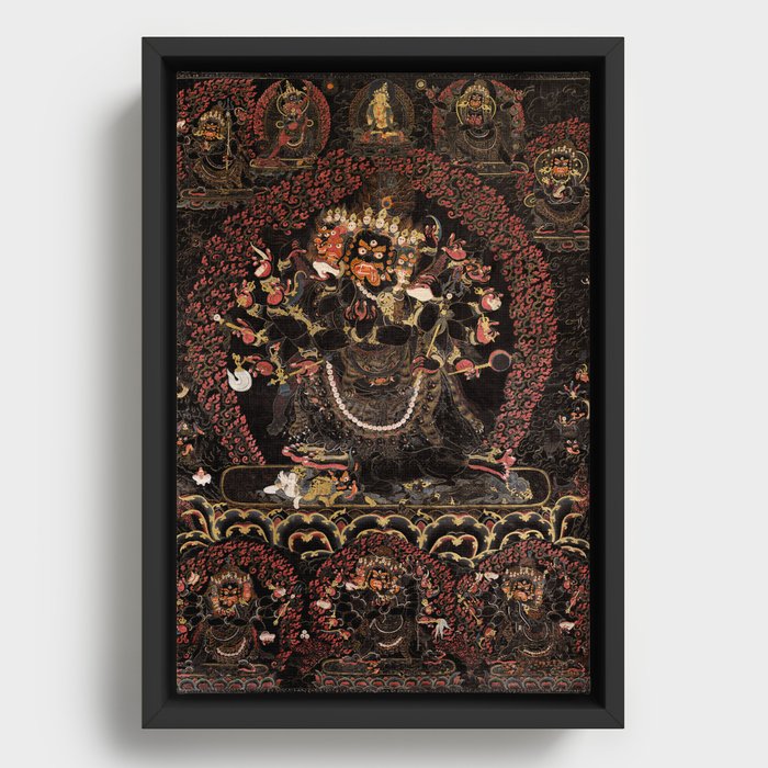 Mahakala Four Face Sixteen Hands Buddhist Protector 1500s Framed Canvas