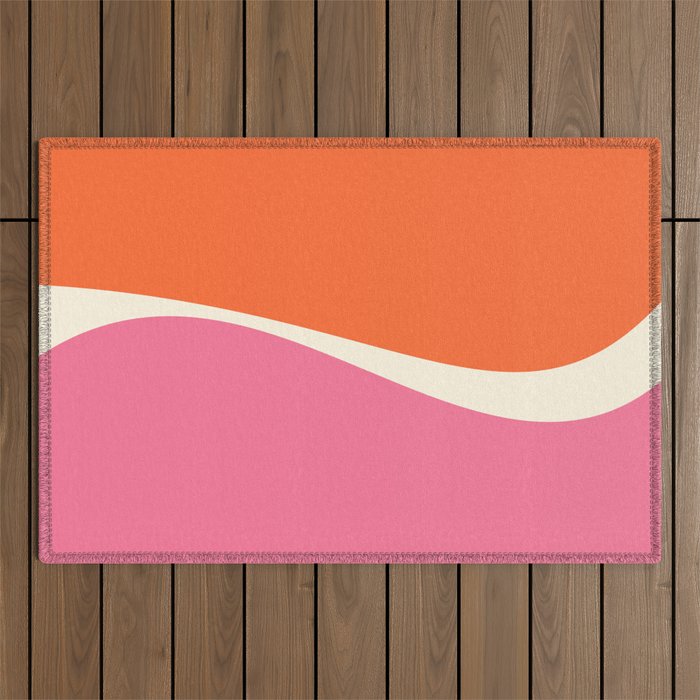 Simple Waves 2 - Pink, Orange and Cream Outdoor Rug