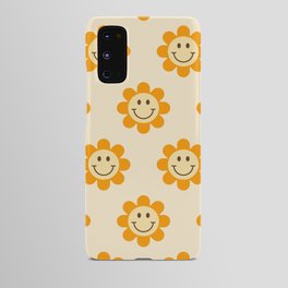 70s Retro Smiley Floral Face Pattern in yellow and beige Android Case