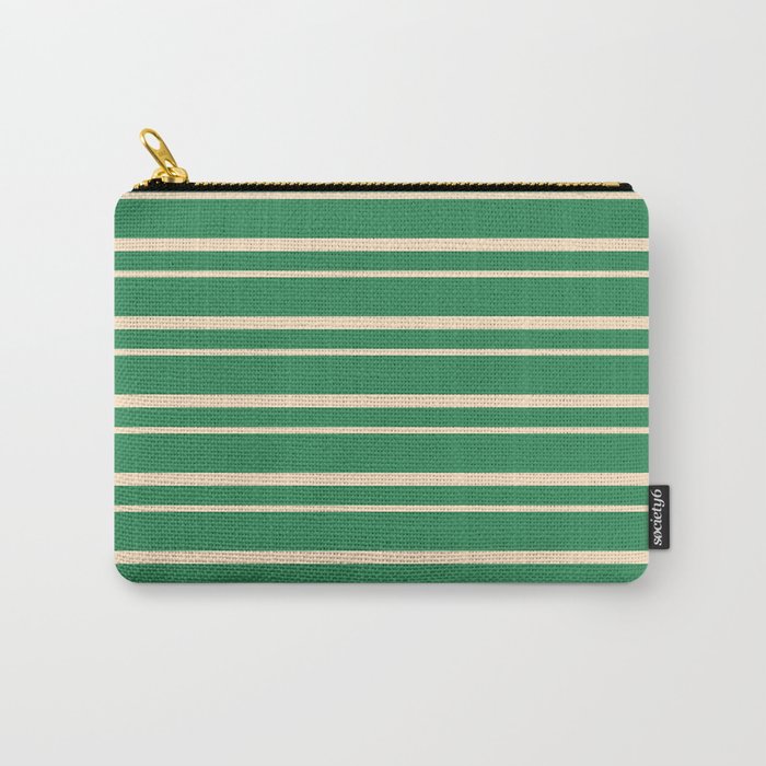 Sea Green and Bisque Colored Lined Pattern Carry-All Pouch