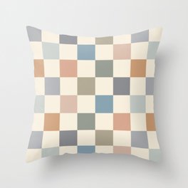 Blue & Beige Neutral Checker Throw Pillow