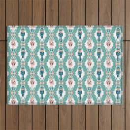 Rosegold and teal Nutcracker pattern Outdoor Rug