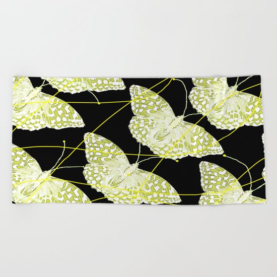 Butterflies on black background Beach Towel