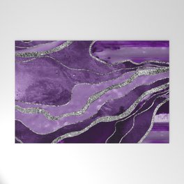 Purple Marble Agate Silver Glitter Glam #1 (Faux Glitter) #decor #art #society6 Welcome Mat
