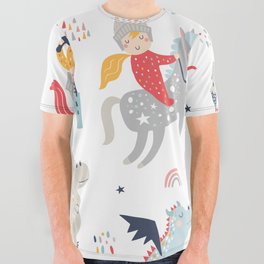 Magical Knight, Dragon & Castle All Over Graphic Tee