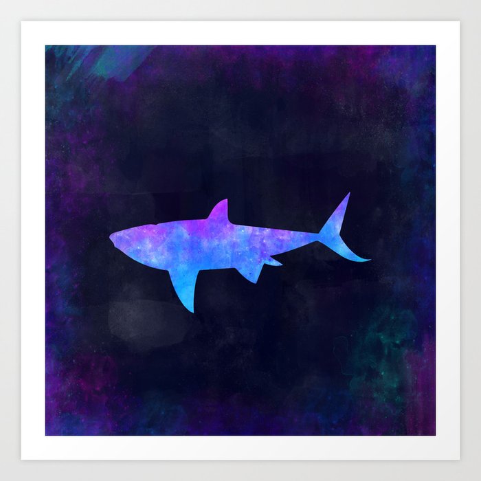 Shark In Space Animal Graphic Art Watercolor Canvas Painting
