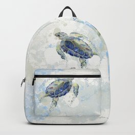 Swimming Together 2 - Sea Turtle  Backpack | Turtle, Underwater, Gift, Painting, Illustration, Nursery, Endangered, Coastal, Blue, Birthday 