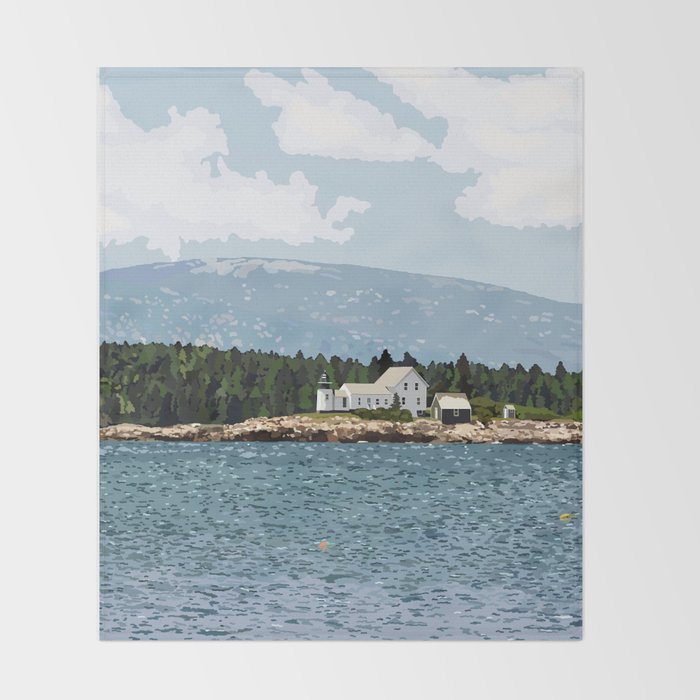 Winter Harbor Light Acadia National Park Throw Blanket By