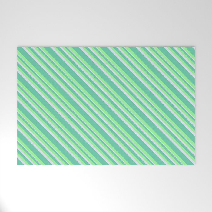 Aquamarine, Green, and Lavender Colored Lined/Striped Pattern Welcome Mat