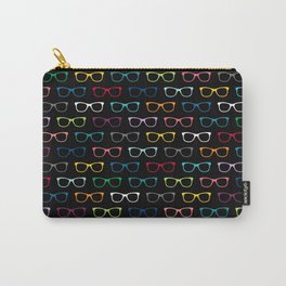 Colorful Hipster Glasses Pattern - Black Carry-All Pouch