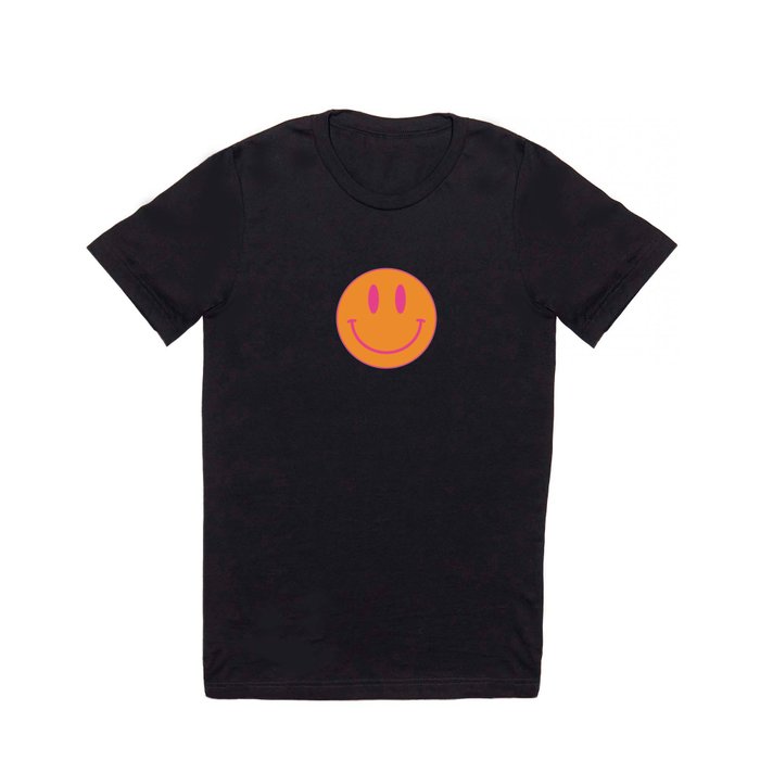 Large Pink and Orange Groovy Smiley Face Pattern - Retro Aesthetic  T Shirt