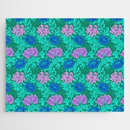 William Morris Chrysanthemums, Aqua and Violet Jigsaw Puzzle