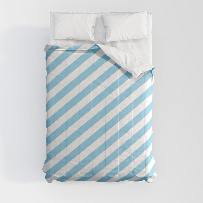 Sky Blue and White Colored Lined Pattern Comforter