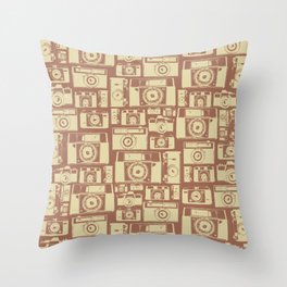 Vintage Camera Pattern in Brown Colors Throw Pillow