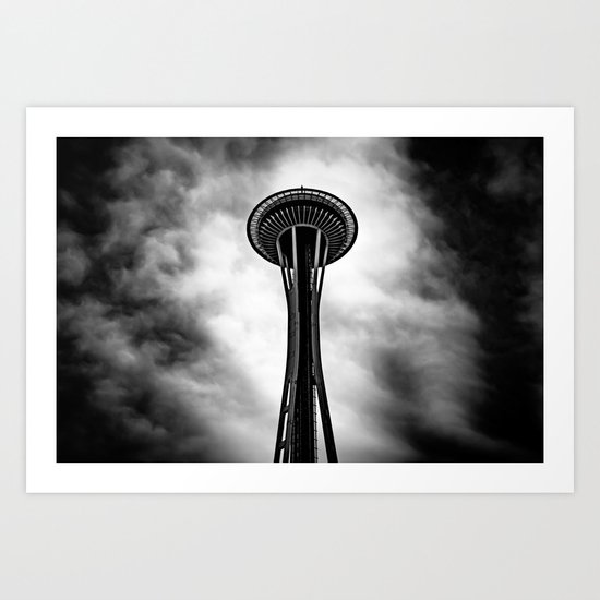 Space Needle Black and white Art Print