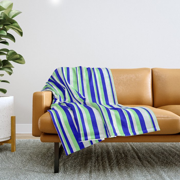 Mint Cream, Green, and Blue Colored Pattern of Stripes Throw Blanket