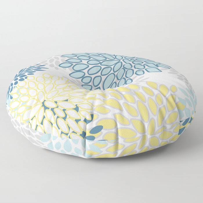 Floral Grey, Yellow and Teal Floor Pillow