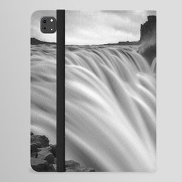 Time lapse photograph of waterfalls during daytime black and white art nature photography - photographs iPad Folio Case
