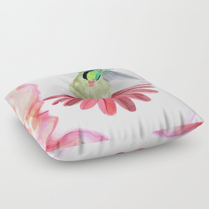 Flying Hummingbird - colorful bird in flight in pink palette Floor Pillow