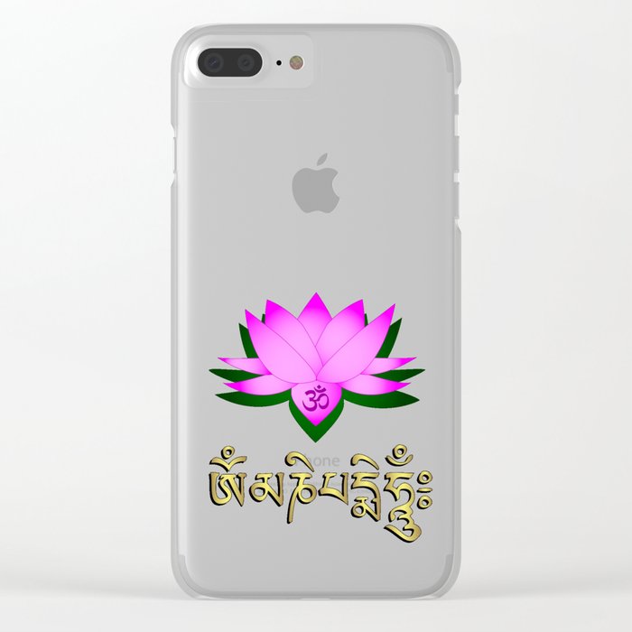 Lotus Flower Om Symbol And Mantra Om Mani Padme Hum Clear Iphone Case By Pixxart