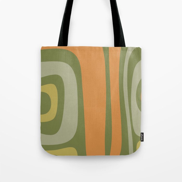 Tiki Abstract Minimalist Mid-Century Modern Pattern in Retro Olive Green and Orange Tones Tote Bag