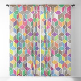Background from cubes. Vintage illustration Sheer Curtain